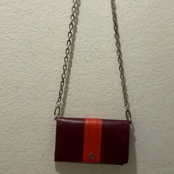 TORY BURCH Red orange Leather Robinson Chain Link Crossbody Wallet - Picture 4 of 16